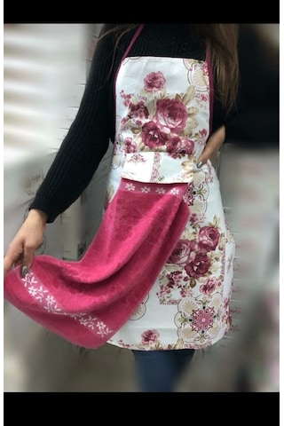 Nivemeshome Pembe Kadife Havlulu Mutfak Önlüğü Pembe