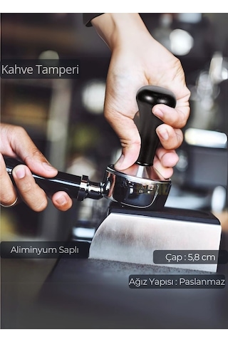 Tamper Aluminyum Saplı Paslanmaz Tabanlı Kahve Tamperi 58 Mm siyah