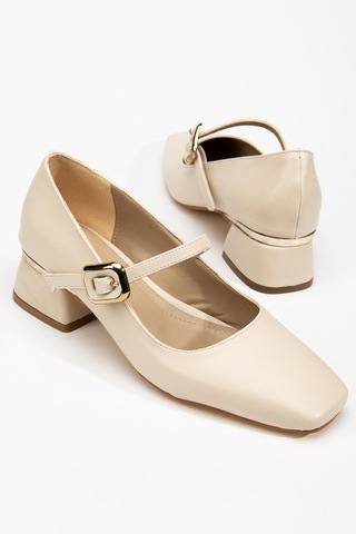 Suins Shoes Suins Henin Model Toka Detaylı Kadın Kısa Topuklu Ayakkabı Ten