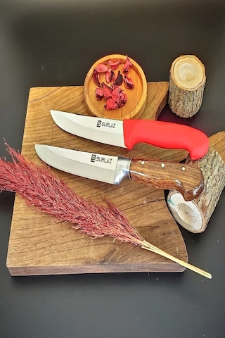 Sürmene Sürlaz Seri Kasap Bıçağı Mutfak Bıçağı Kahverengi - Kırmızı
