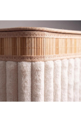 Bambu Ve Peluş Kapaklı Kirli Çamaşır Sepeti 60x54x35 Cm - Büyük Boy Banyo Ve Yatak Odası Düzenleyici Kirli Çamaşır Kovası Ev Tekstili Saklama Kutusu Beyaz Çok Renkli