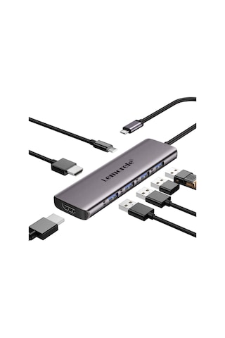 Lemorele Tc66, 7 İn 1 Type-c To Usb Hub Dock Çoklayıcı, Çift 4k Hdmı Çıkışlı 100w Pd Şarj 4x Usb Çoğaltıcı