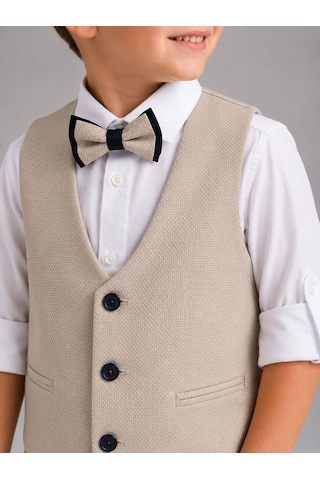 Classics Men Erkek Çocuk Smokin Takım Elbise Yelekli Papyonlu Krem