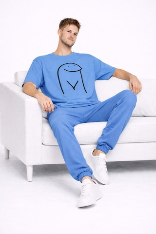 Sevgili Kombini Çift Tişört Oversize Unisex Matching Couple Minim Mavi
