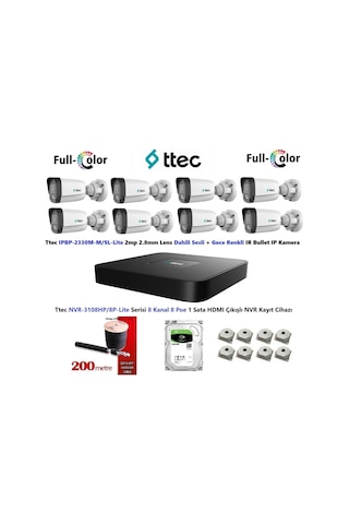 Ttec 2mp Dahili Sesli Ve Gece Renkli 8 Kameralı 500gb Disk Tak Çalıştır Hazır Ip Kamera Seti