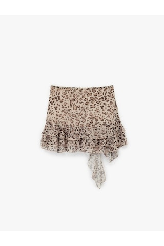 Koton Asimetrik Kesim Fırfırlı Şortlu Leopar Desenli Mini Etek Bej Desenli 6wal70027ık Ekru Desenli