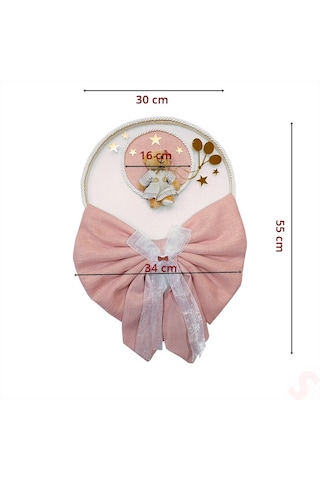Kasnaklı Fiyonk Ve Ayıcıklı 30cm Kapı Süsü - Pembe