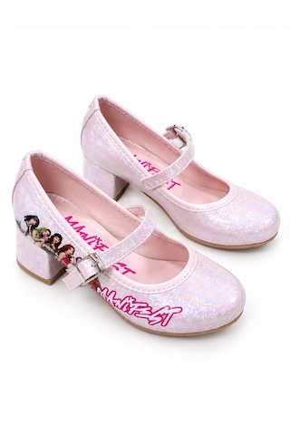 Nese Shoes Manifest Kız Çocuk Topuklu Ayakkabı Simli Yeni Sezon Abiye Ayakkabı Pembe