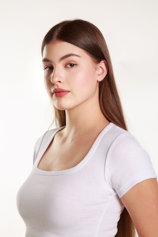 Mea Capio Kadın Fitilli Crop Kare Yaka Fitilli Kısa Kollu T-shirt Atlet Beyaz