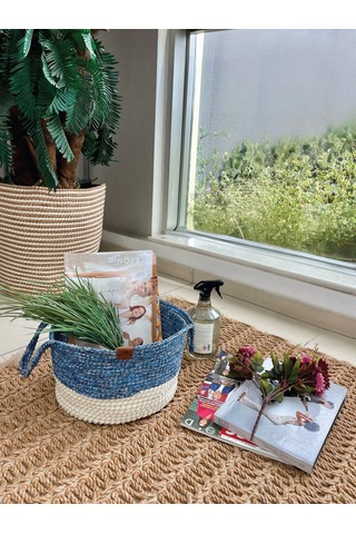 Kulplu Düzenleyici Sepet Leke Tutmaz Beyaz-mavi 31x20 Cm Beyaz - Mavi