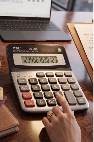 Hesap Makinesi Gri Siyah 11.5x14 Cm 1 Adet Csl Cs-1800 12 Haneli Orta Boy Ofis Büro Masaüstü Hesap Makinası
