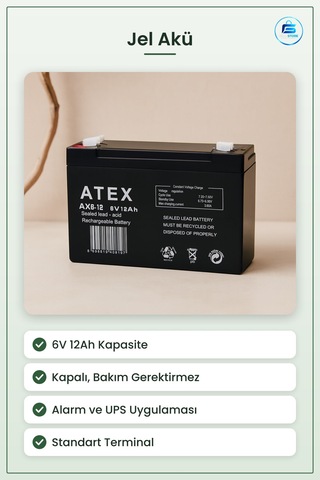 Jel Akü 6v 12ah İnce Kapalı Kurşun Asit Alarm Sistemi Ups Acil Ay