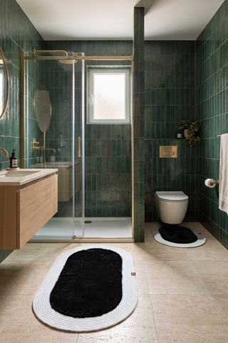 Banyo Paspası Takımı 60x100+40x60 Cm Düz Siyah & Gümüş