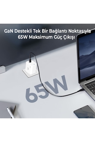 Bix BX1P65G GaN 65W Led Göstergeli Hızlı Şarj Cihazı Beyaz
