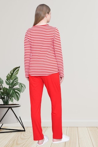 Mecit Pijama Mecit 6201 Kırmızı Çizgili Büyük Beden Kadın Pijama Takımı Kırmızı