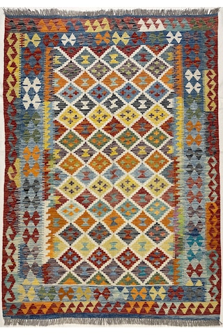 El Dokuma Afgan Kilim 100% Yün Kök Boya Elsanat Eserı İle Harıka Model Desenlı Çok Renkli