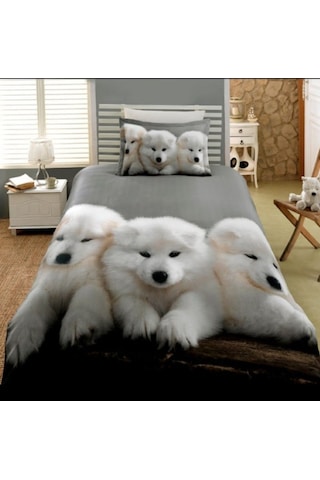 Dog Tek Kişilik 3 Parça Saten & Pamuk Nevresim Takımı Dog Tek Kişilik 3 Parça Saten & Pamuk Nevresim Takımı