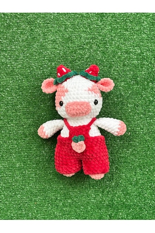 İnek Organik Amigurumi Örgü Oyuncak Kırmızı