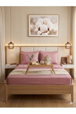 Faralya Life %100 Pamuk Çift Kişilik Çarşaf Takımı - 240x260 Cm Lastiksiz Çarşaf + 2 Adet 50 70 Yastık Kılıfı " Açık Pembe