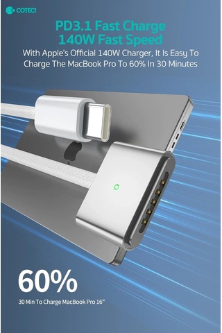 Delux Serisi Coteci Apple MacBook Uyumlu Type-c To Magsafe 3 Hızlı Şarj Kablosu Kolaylık Pratik Masa