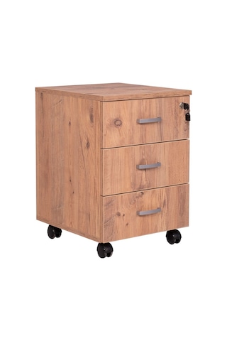 Ofisbazaar 3 Çekmeceli Kilitli Tekerlekli Keson 60x45x40 Cm 18 Mm Suntalam - Atlantik Çam