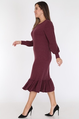 Bordo Eteği Fırfırlı Elbise 16E-0785 Bordo