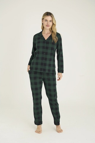 9209-k Kadın Apaj Yaka Pijama Takım Yeşil