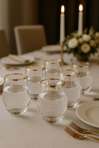 Kristal Su Bardak Altın Yaldızlı 360 Ml 6 Adet Altın