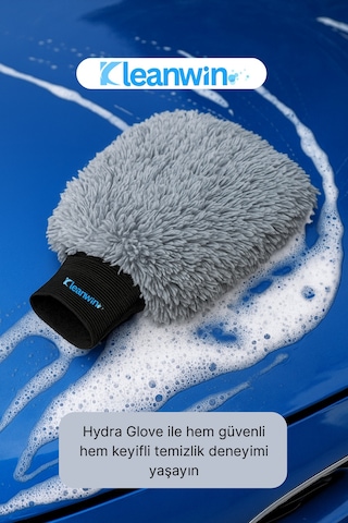 Hydroglove Mikrofiber Oto Yıkama Eldiveni Sünger Dolgulu Araç Temizlik Ve Araba Cila Eldiveni - Gri