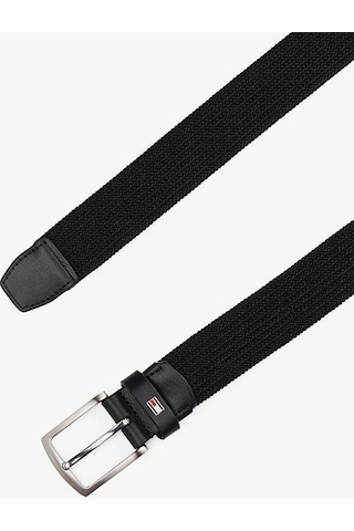 Tommy Hilfiger Erkek Siyah Kare Tokalı Dokulu Kemer Siyah