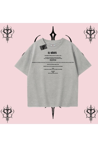 Tarzsokak El-varis İngilizce Rabbimin 99 İsminden El-varis Oversize Unisex Tişört Hakikat Temalı Streetwea Gri
