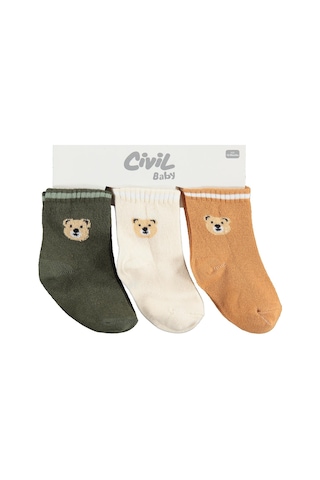 Civil Baby Bear 3'lü 6- Bebek Erkek Çorap Set Standart