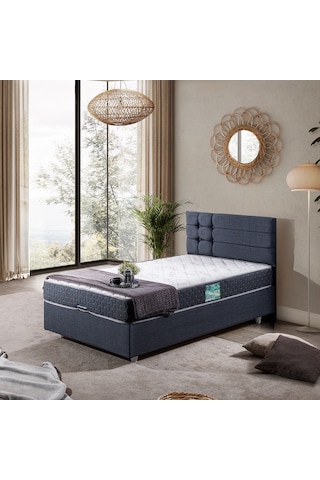 Viyana Tek Kişilik Baza Başlık Comfort Yatak Seti Lacivert 90 x 190