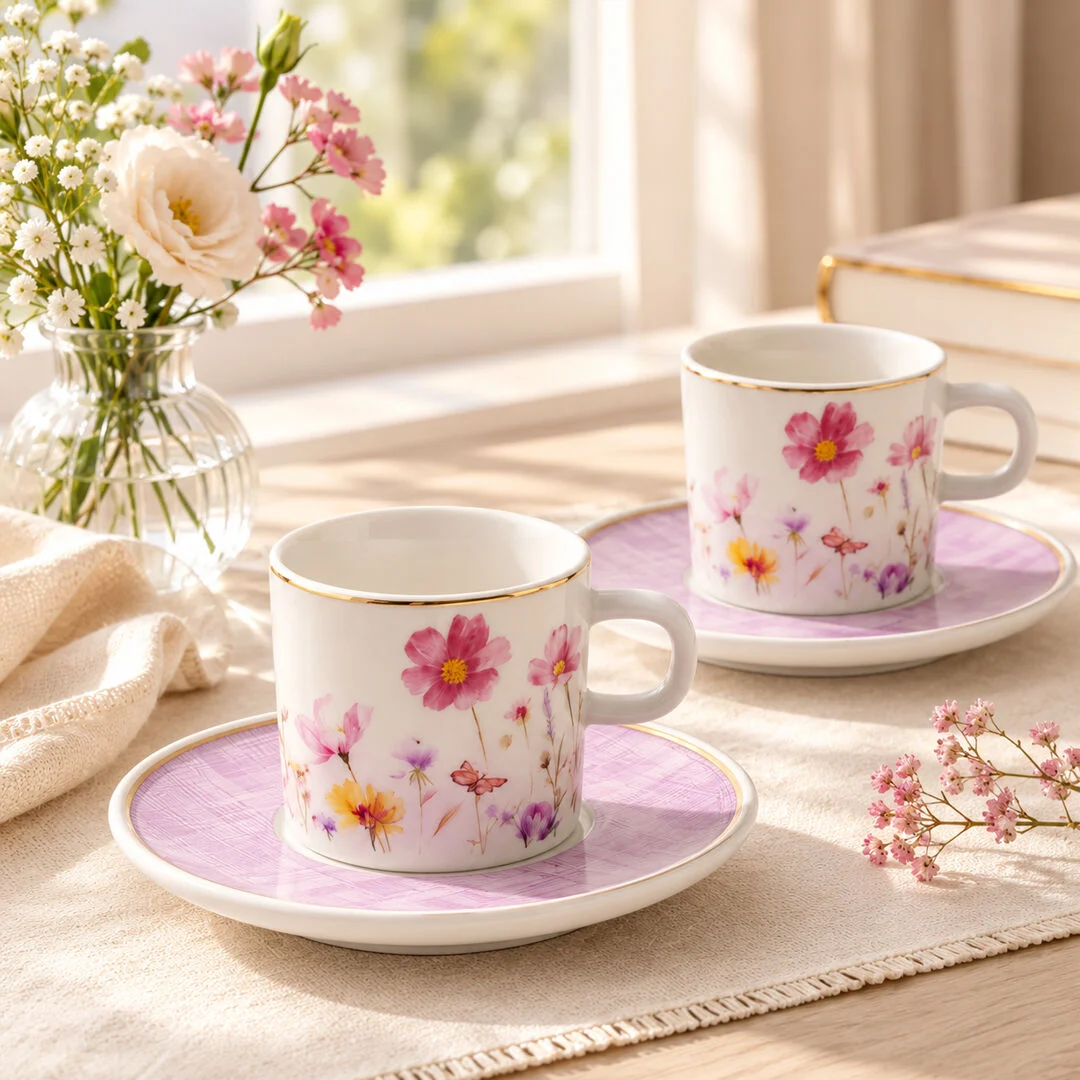 Güral Porselen Mental 4 Parça Çay Fincan Takımı 67091 Pembe