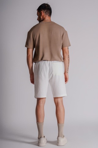 Braccas Erkek Yandan Cepli Beli Lastikli Dokulu Kumaş Relaxed Fit Jogger Şort Ekru Ekru