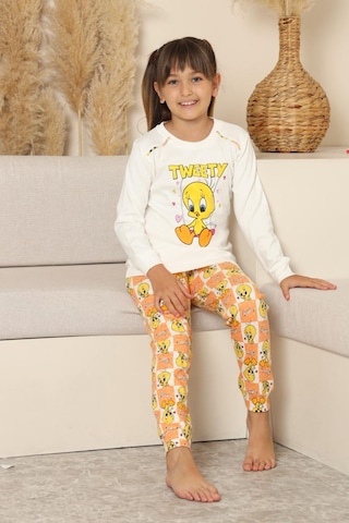 Miniğimin Cicileri Sevimli Civciv Baskılı Kız Çocuk Pijama Ta... Beyaz
