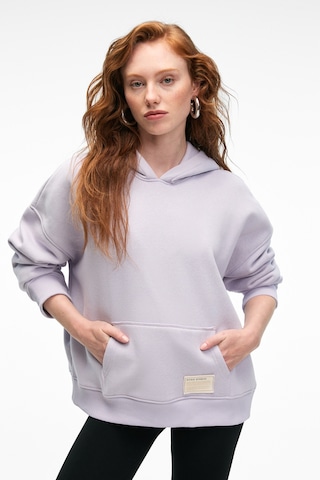 Grımelange Clarıe Kadın Organik Pamuklu Oversize Kanguru Cepli Kapüşonlu Lila Sweatshirt Lila