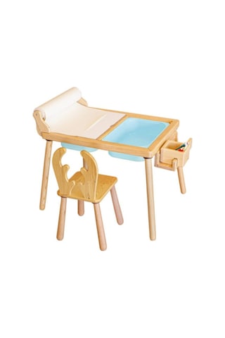 Woodnjoy Rulo Aparatlı Duyusal Etkinlik Masası + 1 Sandalye Mavi