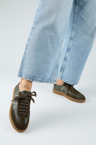 Manijero Krahe Pesci Kadın Hakiki Deri Üç Ayrı Alternatif Bağcıklı Haki Sneakers