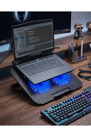 Mey İthalat Çift Fanlı Sessiz Laptop Soğutucu 17 İnç Uyumlu Yükseltici Stand