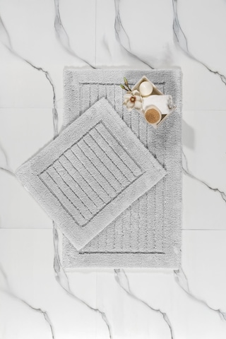 Elart Luin Banyo Halısı Paspas Takımı Pamuklu 2 Adet 60x100 Cm Gri Gri