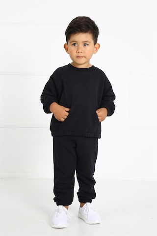 Luess Cep Detaylı Organik Pamuk Oversize Kesim Çocuk Alt Üst Takım - Siyah