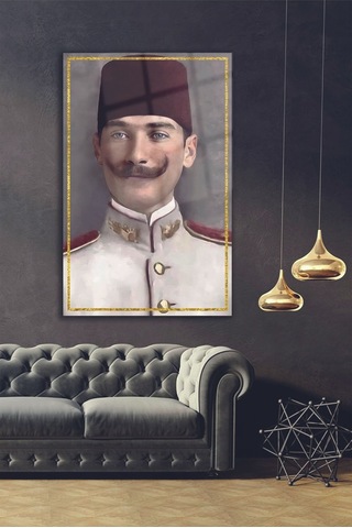 Mustafa Kemal Atatürk Askeri Öğrenciyken Gold Detaylı Cam Tablo