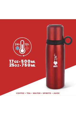 Bialetti - Termos - 460ml - Kırmızı Renk - Paslanmaz Çelik - Çift Katmanlı - 12 Saat Sıcak 24 Saat Soğuk Tutar - Bardaklı Kapak Özelliği Sku: Smg8690010204776 Açık