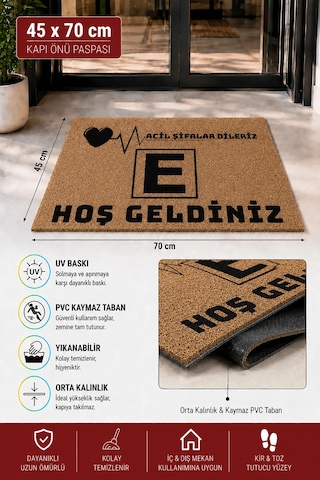 Valerine Life Eczane Logolu Acil Şifalar Dileriz Coco Görünüm İşyeri Koko Kapı Önü Paspası 45x70cm Kahverengi