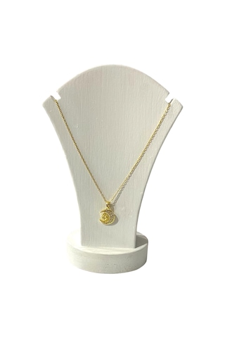 Kadın Çelik Ayyıldızlı Beyaz Zirkon Taşlı Altın Renk Kolye Çelik