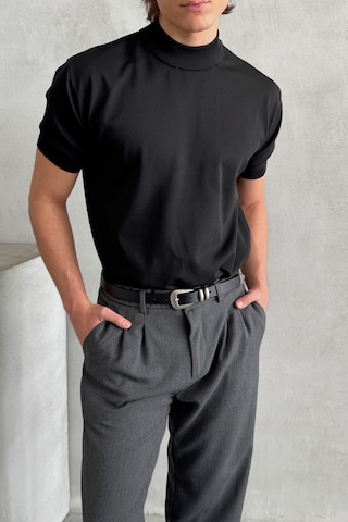 Erkek Oversize Yarım Balıkçı Triko T-shirt Siyah