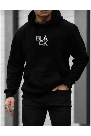 Buy Center Erkek Siyah Kapüşonlu Sweatshirt Black Baskılı SIYAH