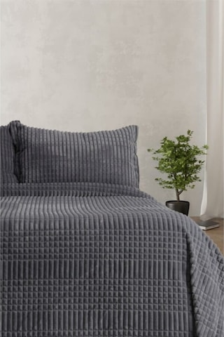 Merinos Çift Kişilik Battaniye Modern Line 3 Parça Set Gri Antrasit