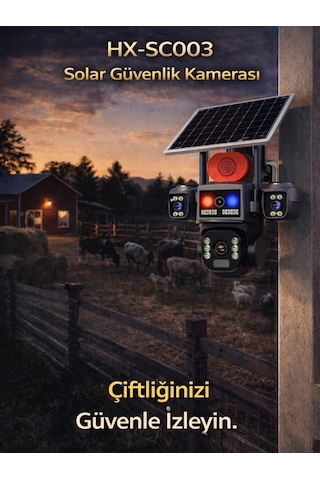 Harvox Solar Güneş Enerjili İnsan Takibi 15mp 3 Lens 4g Akıllı Kamera Sirenli